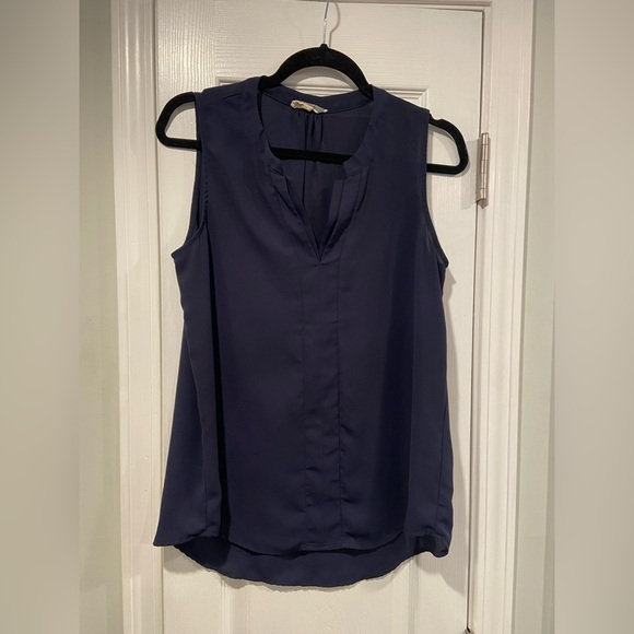 Pleione Size S Navy Blue Sleeveless V Neck Pullover Pleated Front Shell Top - Picture 1 of 10